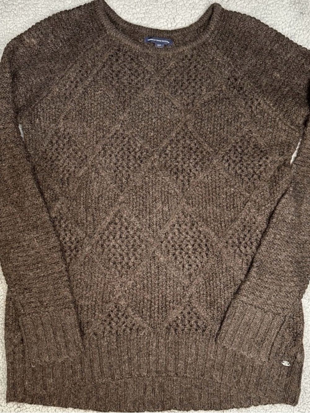 American Eagle Women's Cable Knit Sweater Small Brown Cozy Long Sleeve Pullover